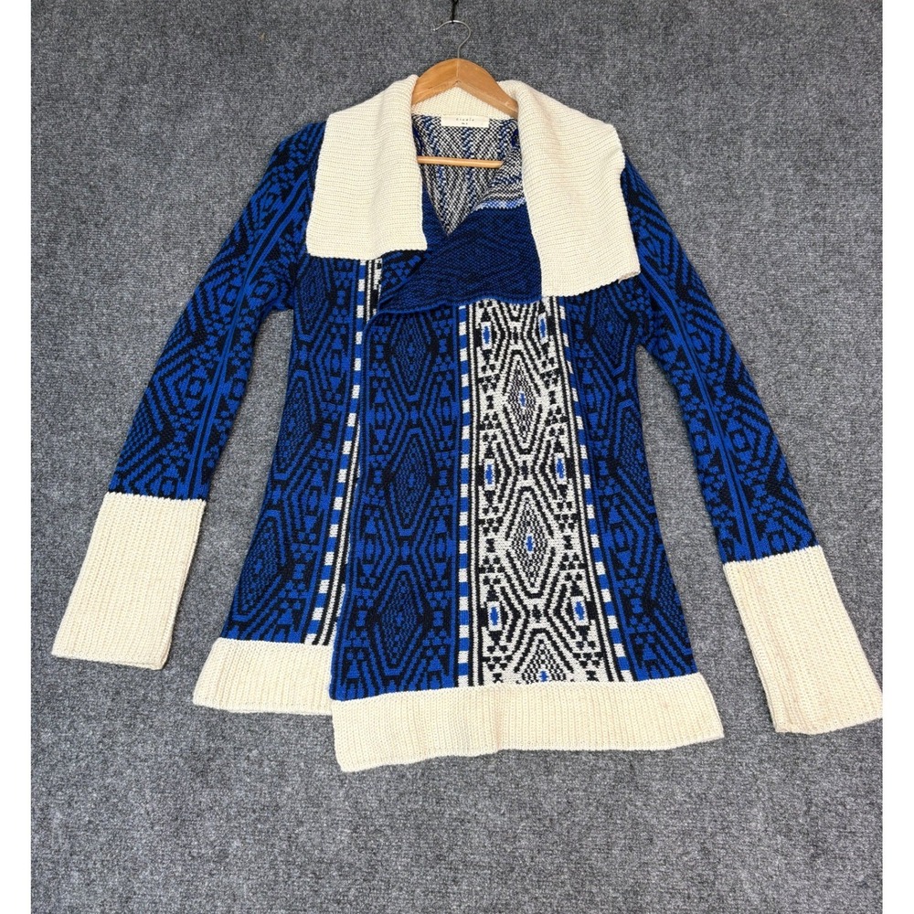 Elodie Cardigan Women Small Blue Tribal Geometric Mohair Blend ES7771